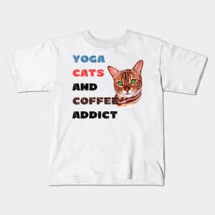 Yoga cats and coffee addict funny quote for yogi Kids T-Shirt